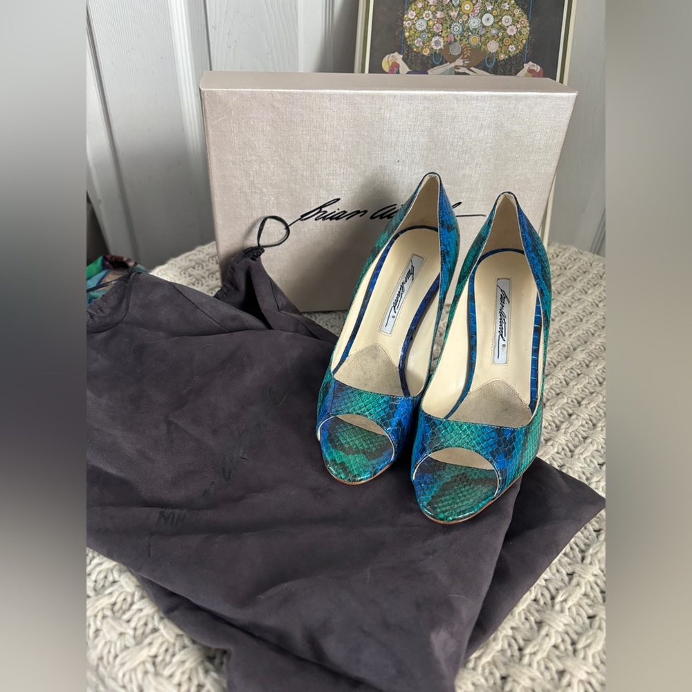 EUC Brian Atwood 655 Madison Ave Collection Carla Snake Print Heels